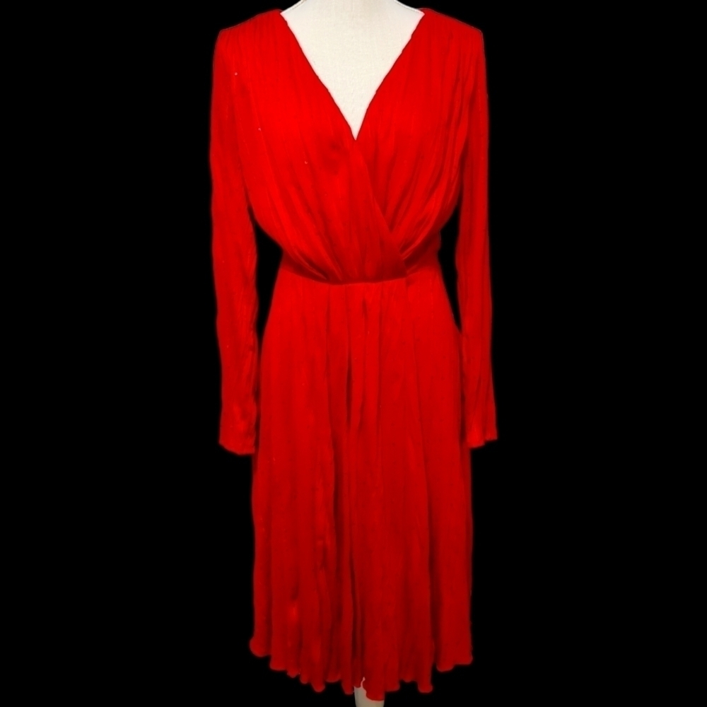 Adrianna Papell Red Sequin Crinkle Dress sz 8